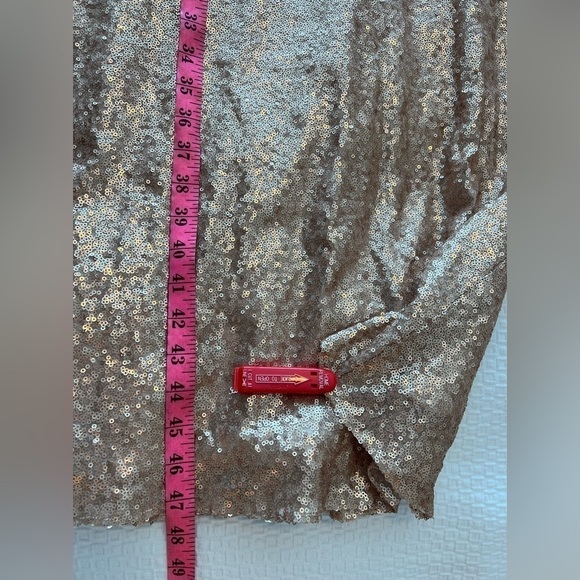 Dessy Collection Spaghetti Strap Flared Skirt Sequin Midi Dress Rose Gold NWOT - Picture 14 of 16